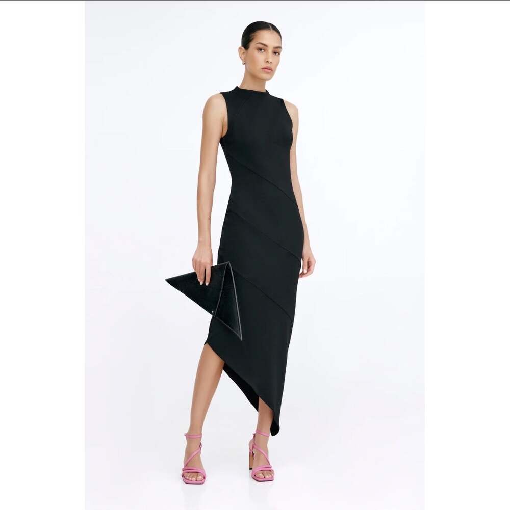 NWT Marcella Peyton Dress Black Bodycon Midi Size M